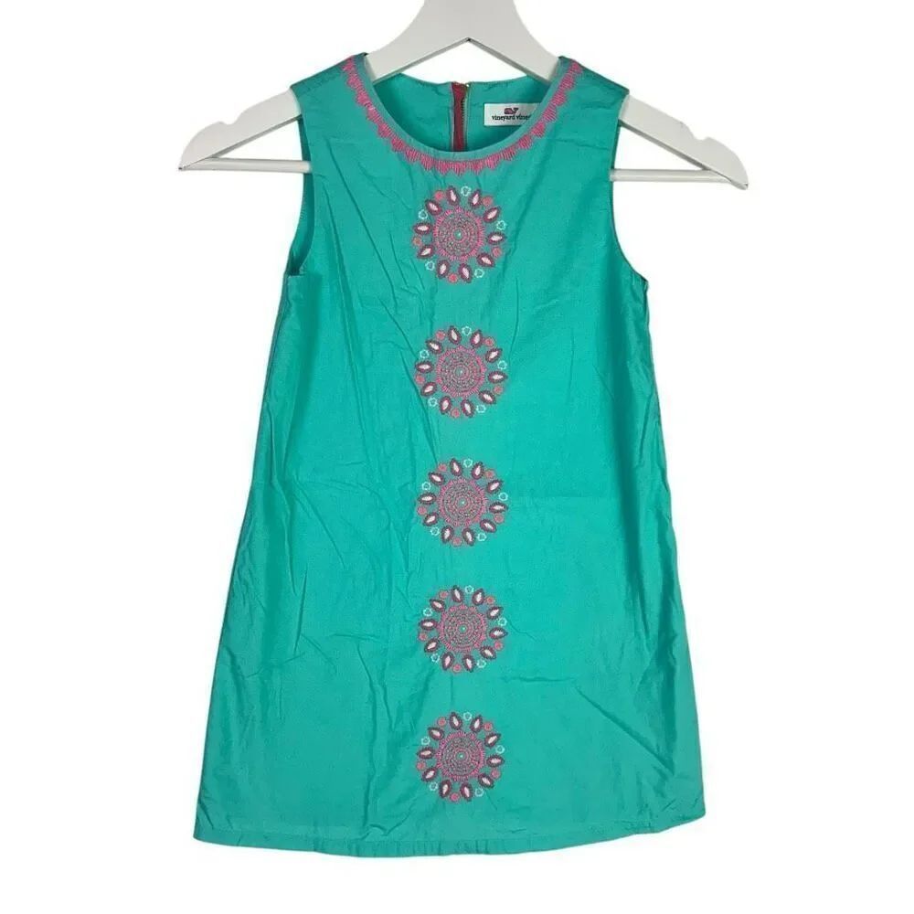 Vineyard Vines Size 5 Girls Dress Lined Teal Embroidered